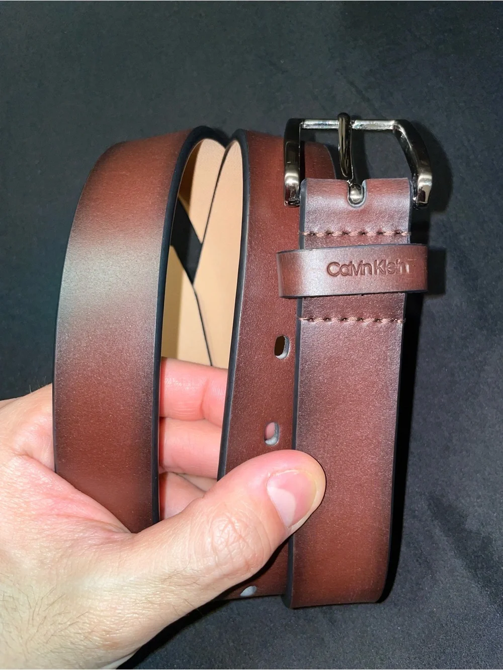 Calvin Klein Brown Men’s Belt with Brushed Metal Buckle